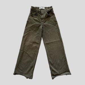 Reformation Olive Green Stretch Flood Wide Leg Frayed Mid Rise Jeans 24